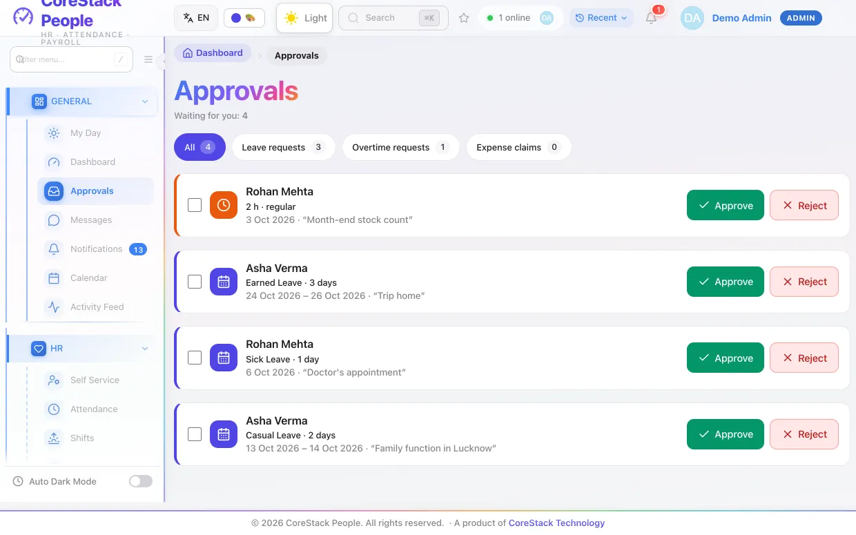 Leave, overtime and expenses waiting for a manager — approved in one tap